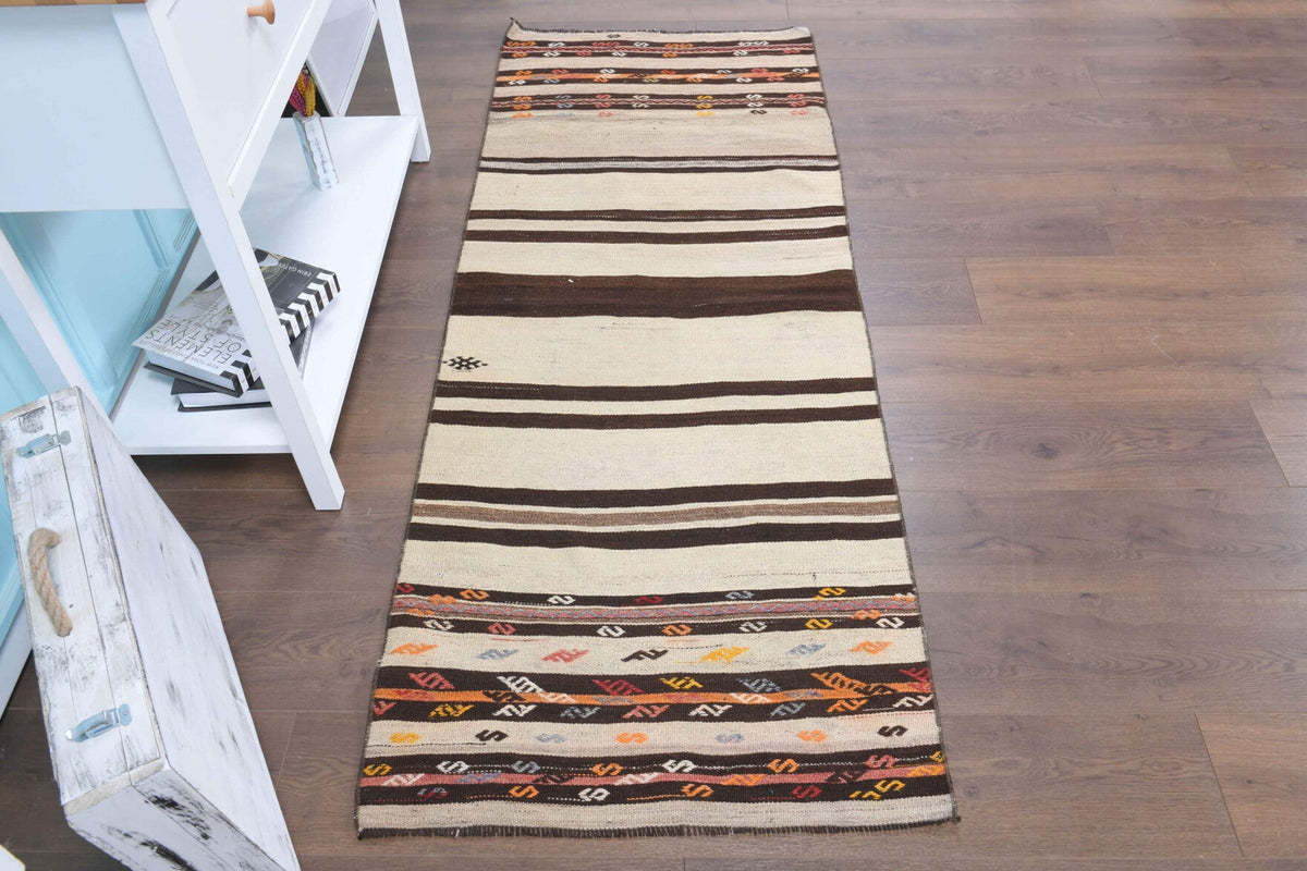 El yapımı vintage yolluk 79x203 cm çizgili desenli yün - yakın çekim doku detayı