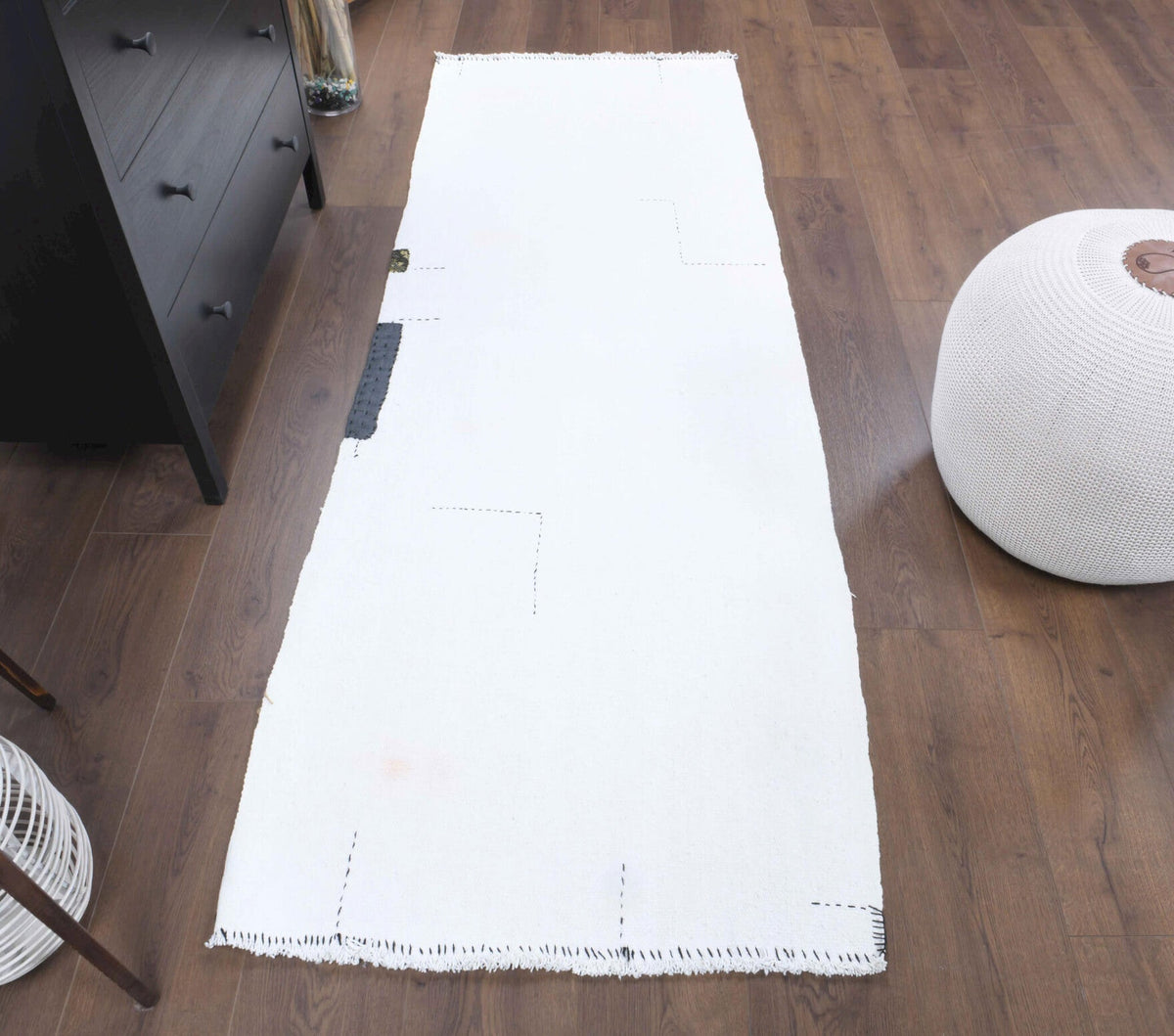 El yapımı vintage yolluk 79x224 cm kilim desenli yün - detay görünümü