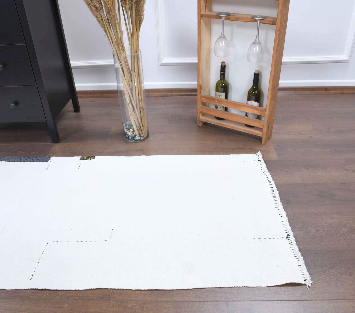 El yapımı vintage yolluk 79x224 cm kilim desenli yün - açık alan görünümü