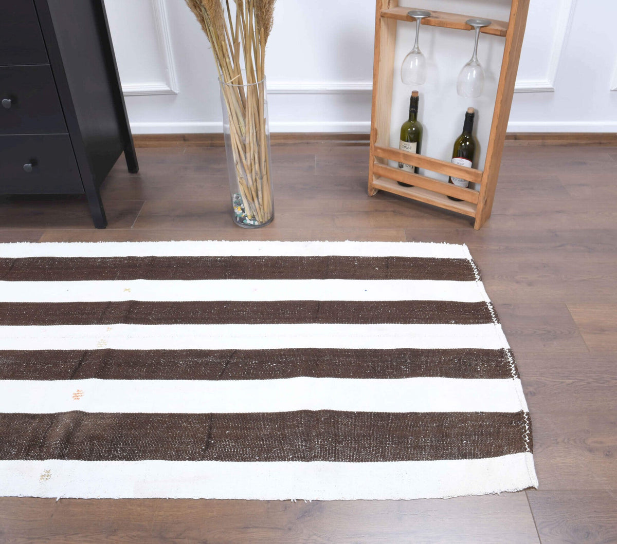 El yapımı vintage yolluk 89x208 cm çizgili desenli yün - açık alan görünümü