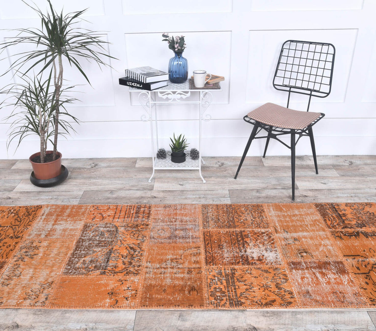 El yapımı vintage yolluk 81x249 cm soyut desenli yün - detay görünümü