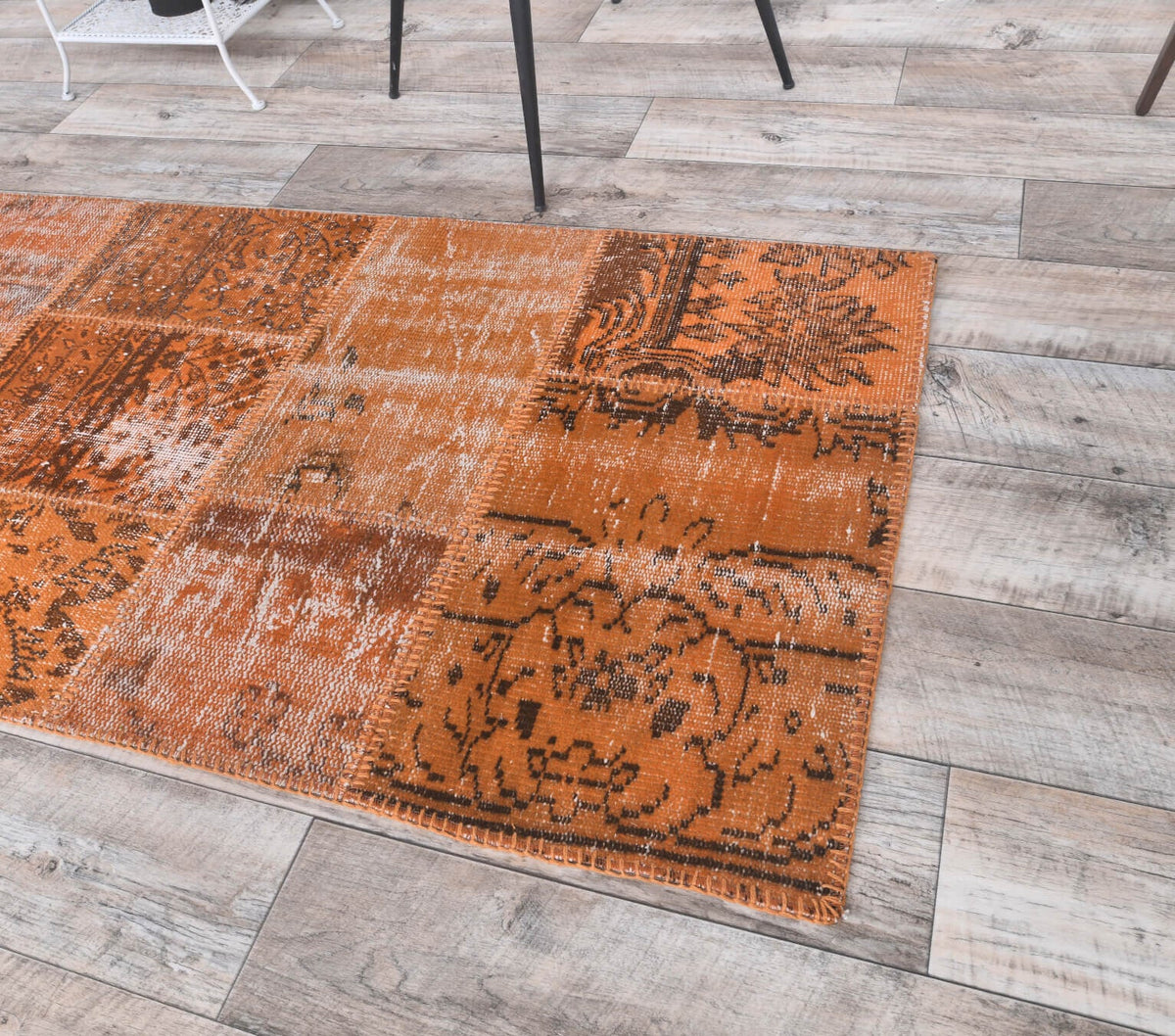 El yapımı vintage yolluk 81x249 cm soyut desenli yün - yakın çekim doku detayı