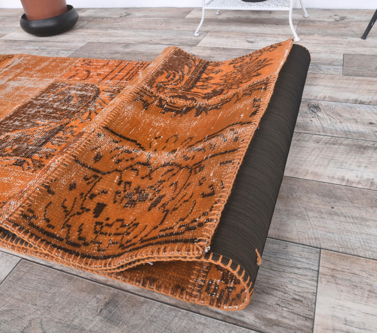 El yapımı vintage yolluk 81x249 cm soyut desenli yün - üstten görünüm