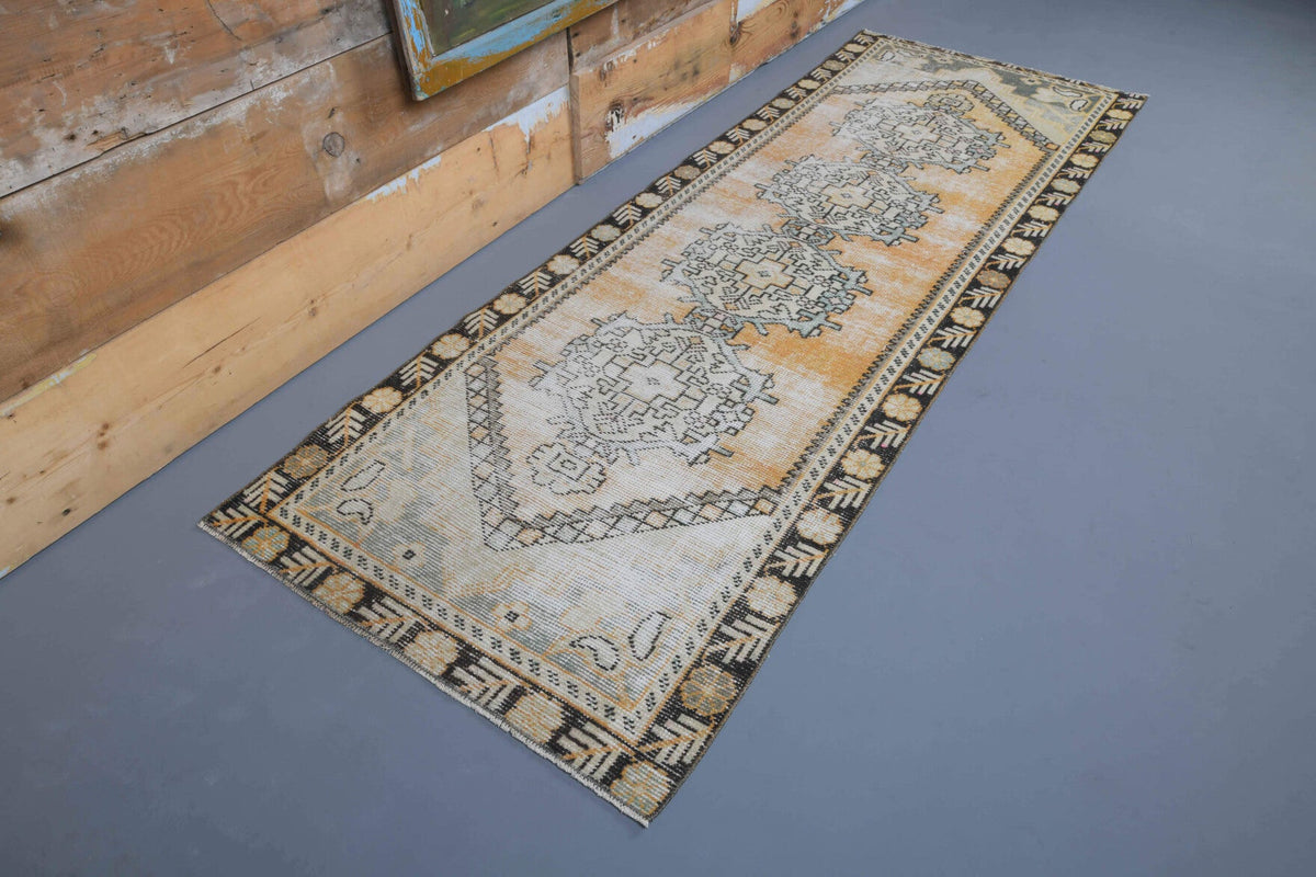 El yapımı vintage yolluk 91x254 cm oryantal desenli yün - detay görünümü