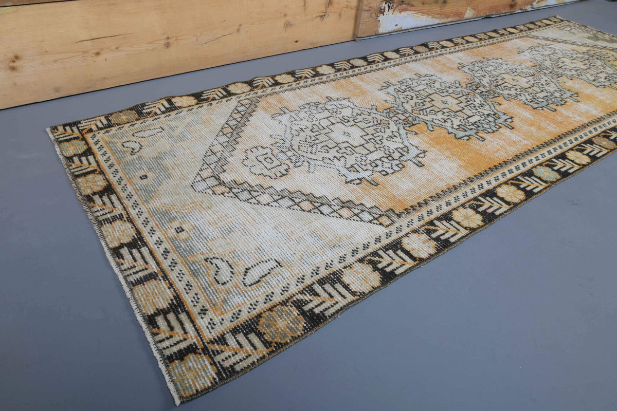 El yapımı vintage yolluk 91x254 cm oryantal desenli yün - kenar ve saçak detayı