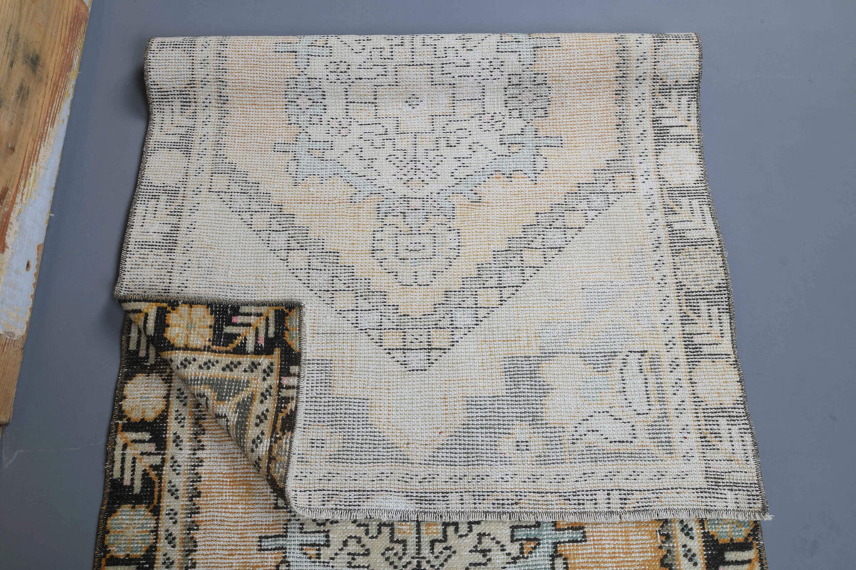 El yapımı vintage yolluk 91x254 cm oryantal desenli yün - üstten görünüm