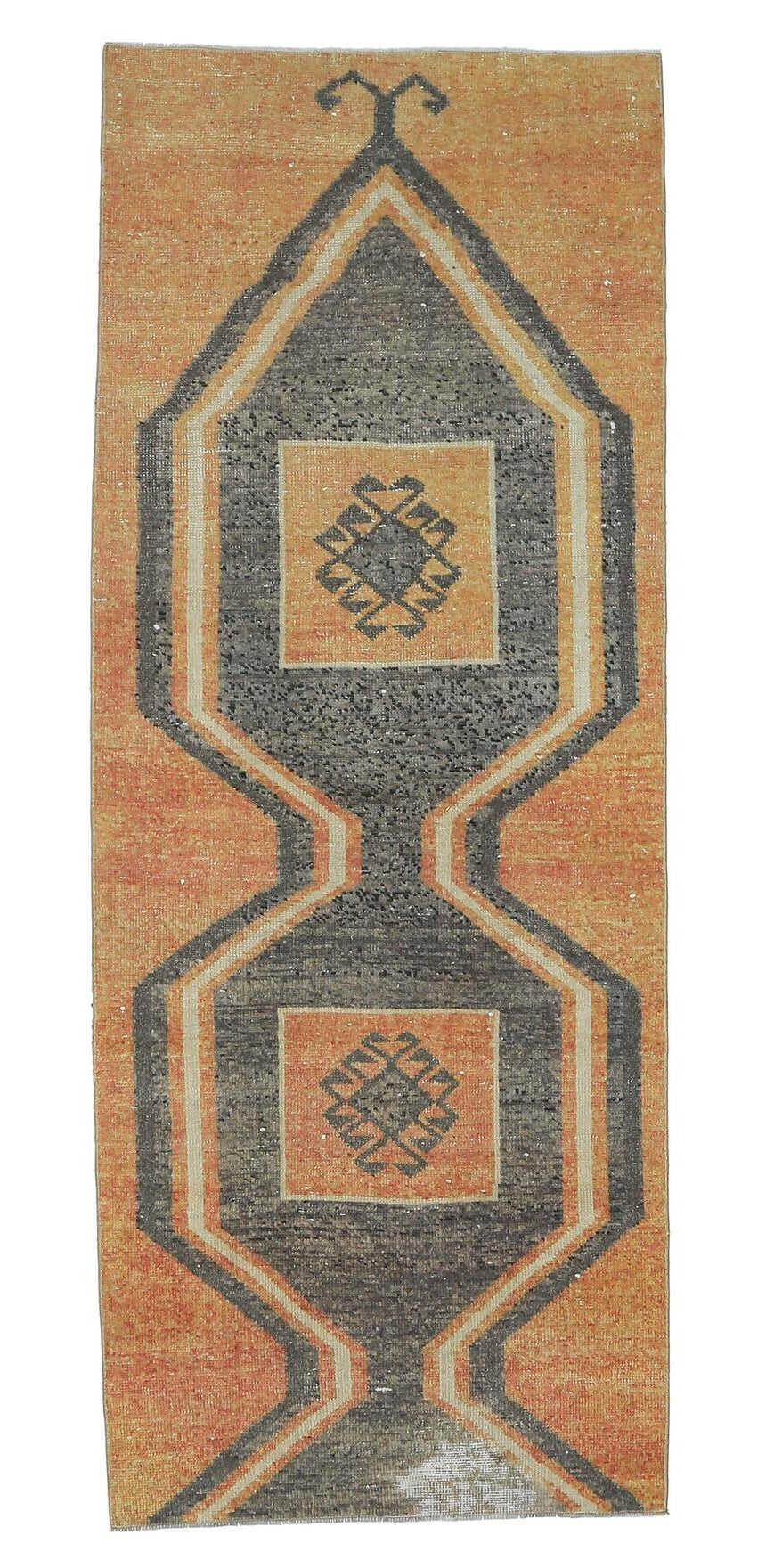 El yapımı vintage yolluk 97x257 cm geometrik desenli yün - açık alan görünümü