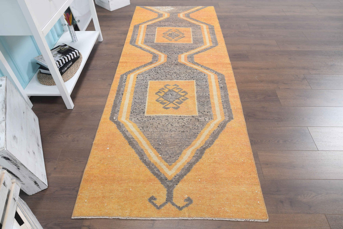 El yapımı vintage yolluk 97x257 cm geometrik desenli yün - detay görünümü