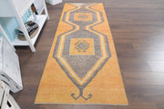 El yapımı vintage yolluk 97x257 cm geometrik desenli yün - detay görünümü