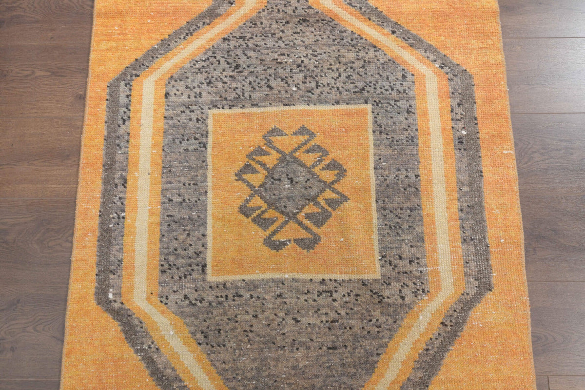 El yapımı vintage yolluk 97x257 cm geometrik desenli yün - kenar ve saçak detayı