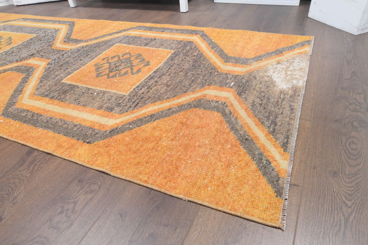 El yapımı vintage yolluk 97x257 cm geometrik desenli yün - üstten görünüm