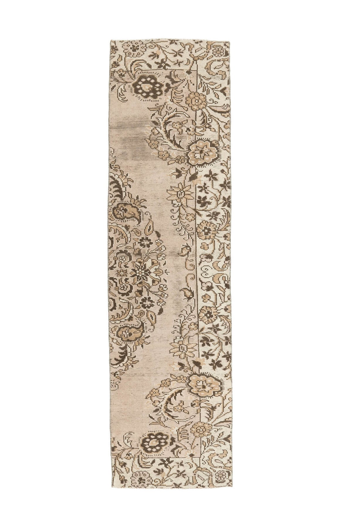 El yapımı vintage yolluk 64x239 cm çiçek desenli desenli yün - farklı açıdan görünüm
