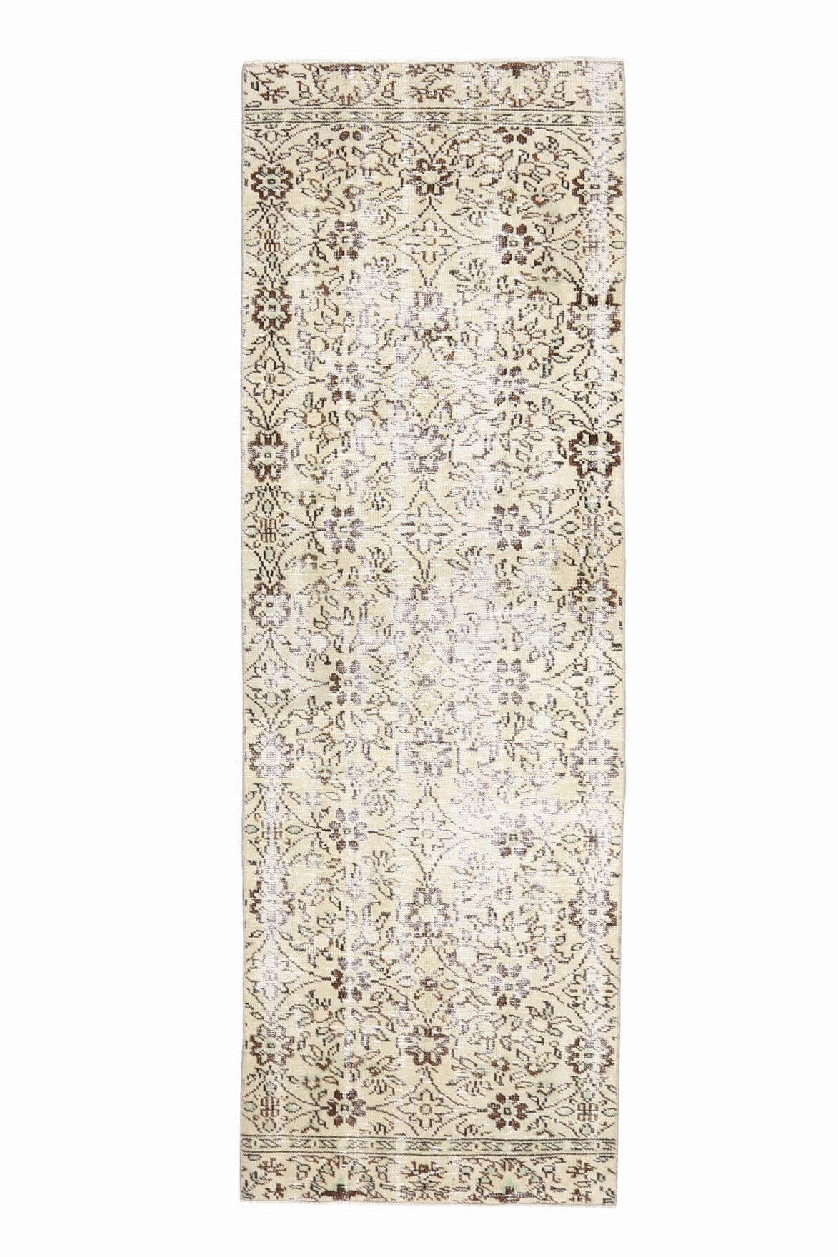 El yapımı vintage yolluk 86x257 cm çiçek desenli desenli yün - farklı açıdan görünüm