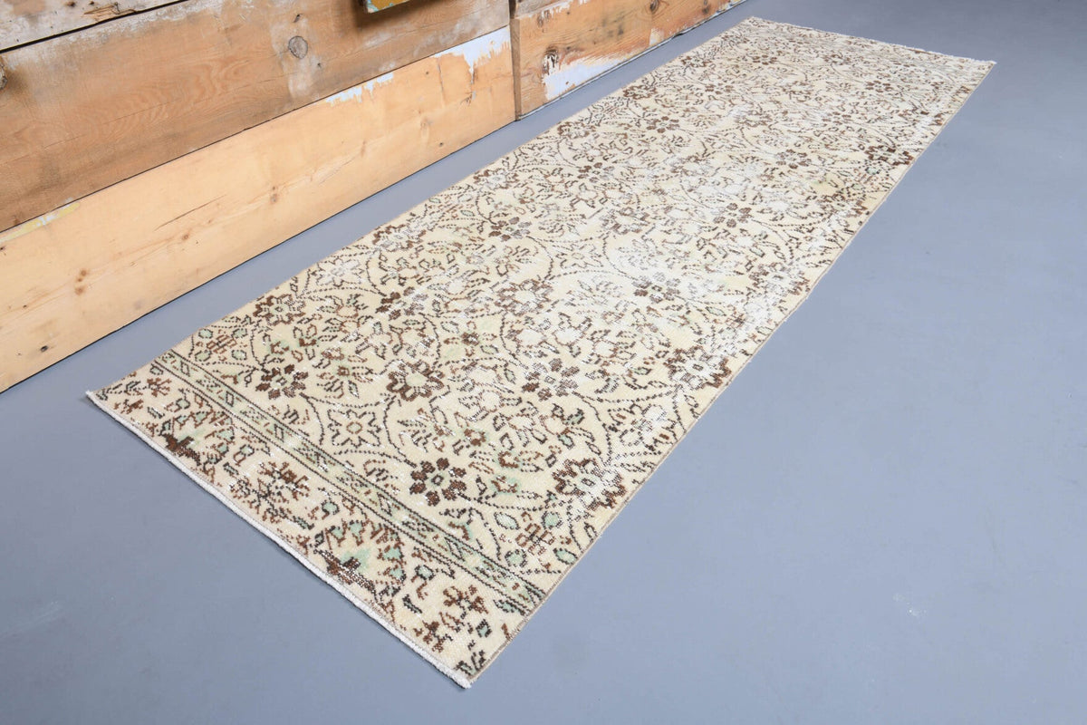 El yapımı vintage yolluk 86x257 cm çiçek desenli desenli yün - yakın çekim doku detayı