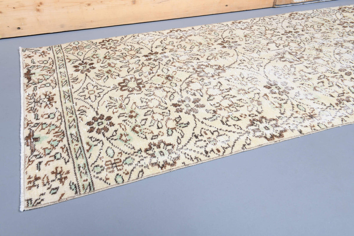 El yapımı vintage yolluk 86x257 cm çiçek desenli desenli yün - kenar ve saçak detayı