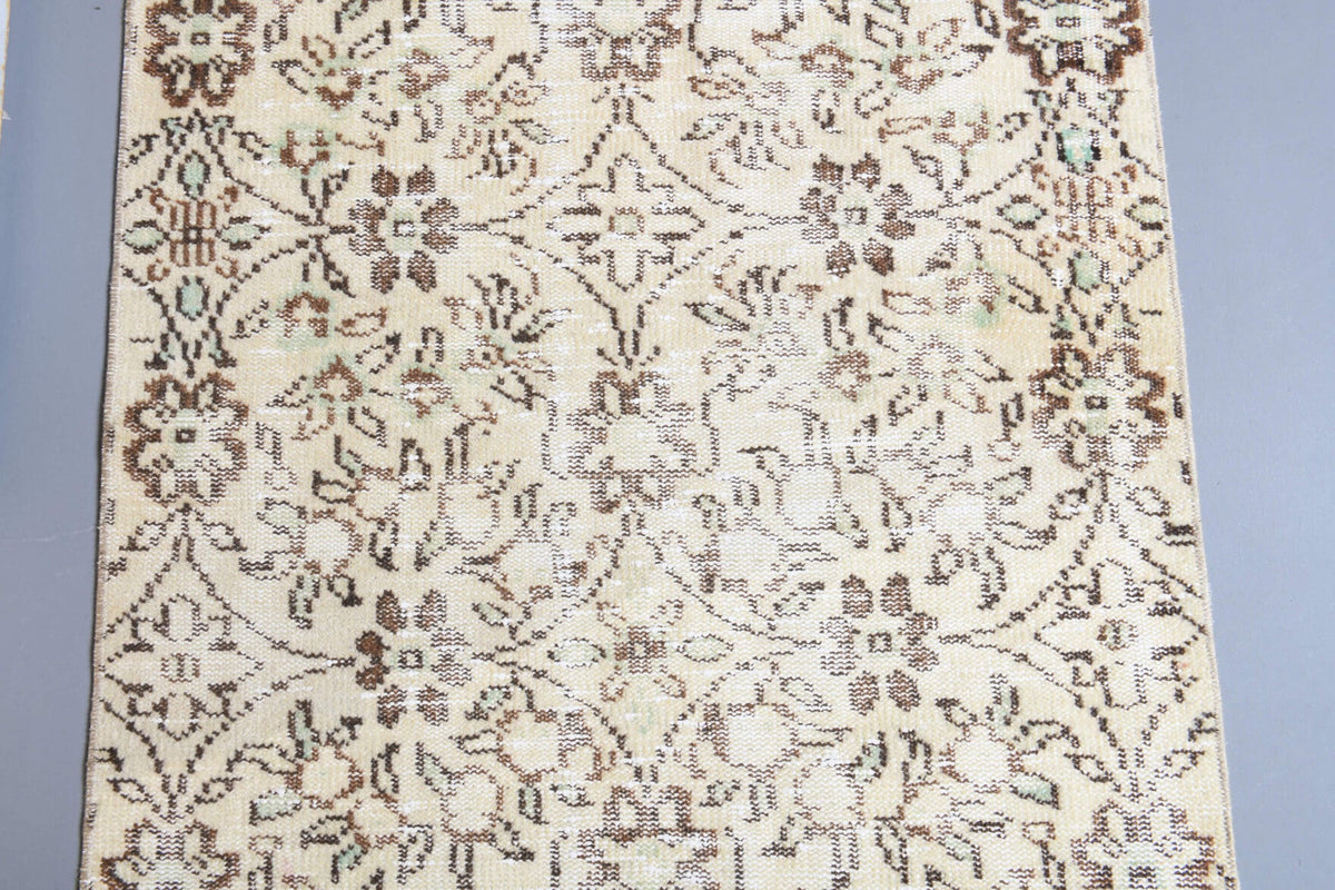 El yapımı vintage yolluk 86x257 cm çiçek desenli desenli yün - desen detayı
