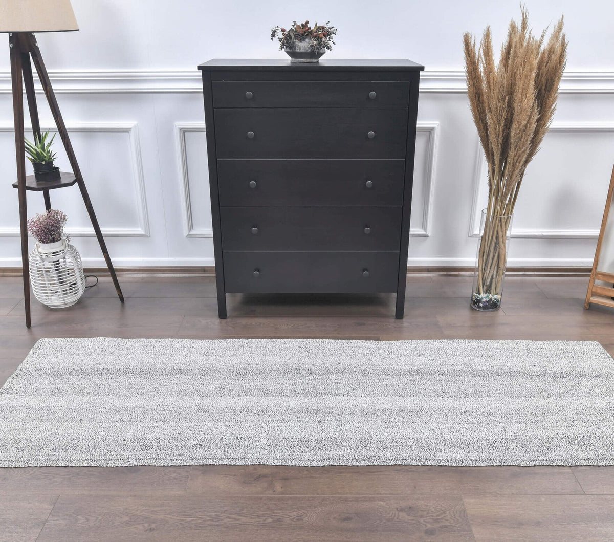 El yapımı vintage yolluk 79x244 cm düz desenli yün - yakın çekim doku detayı
