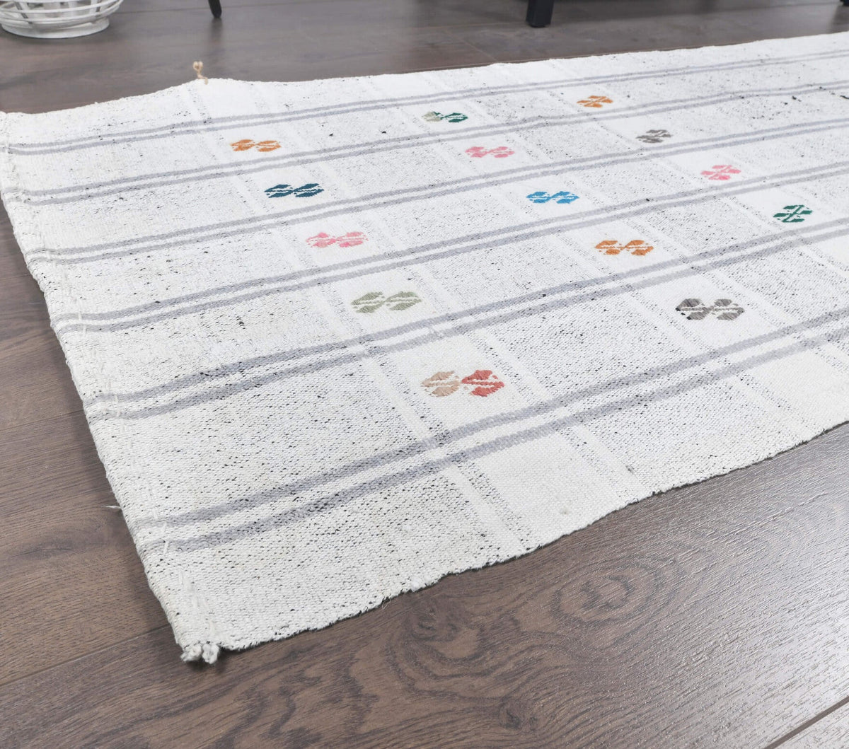 El yapımı vintage yolluk 79x257 cm çizgili desenli yün - kenar ve saçak detayı