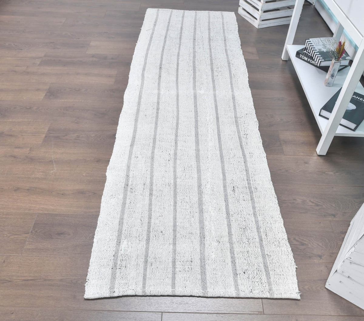 El yapımı vintage yolluk 76x244 cm çizgili desenli yün - detay görünümü