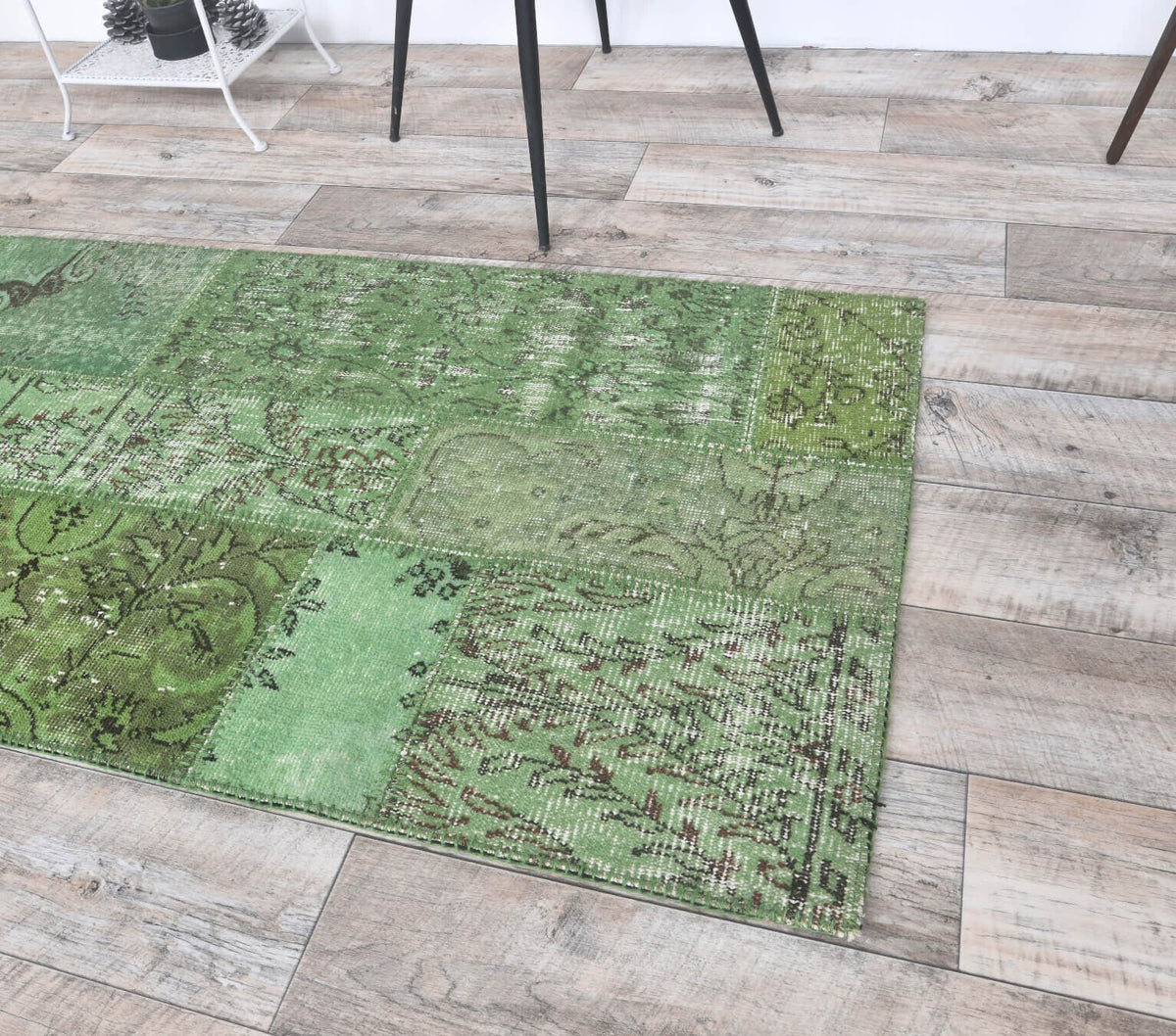El yapımı vintage yolluk 79x257 cm düz desenli yün - yakın çekim doku detayı