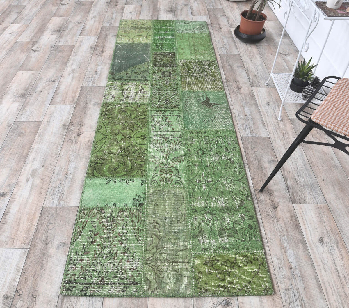 El yapımı vintage yolluk 79x257 cm düz desenli yün - kenar ve saçak detayı