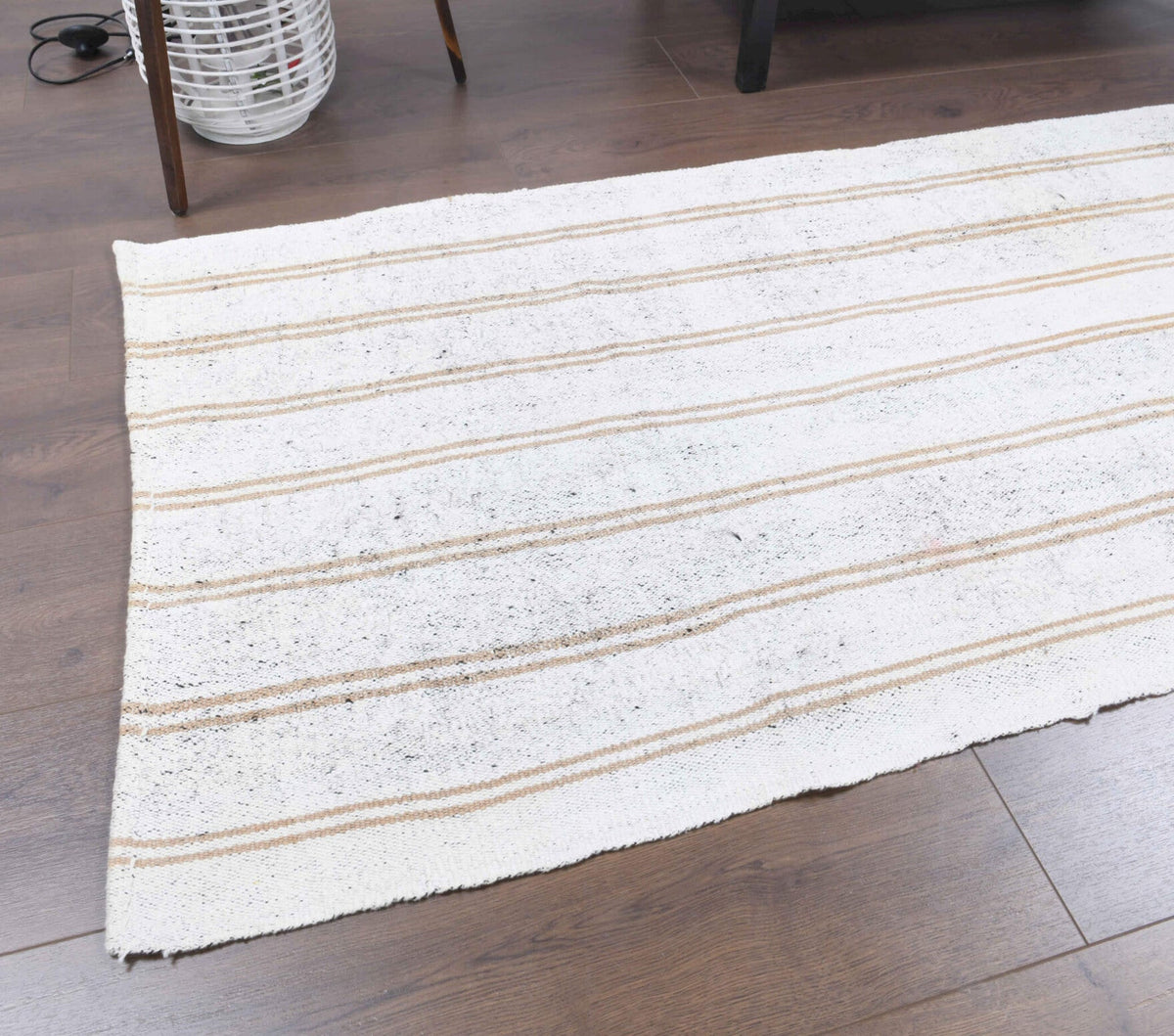 El yapımı vintage yolluk 81x244 cm çizgili desenli yün - üstten görünüm