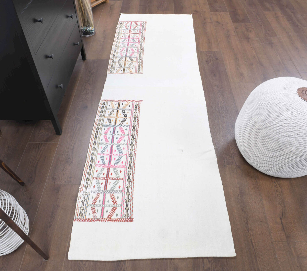 El yapımı vintage yolluk 76x241 cm düz desenli yün - üstten görünüm