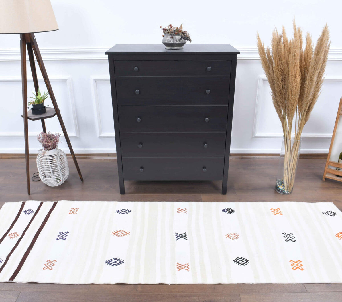 3x8 Wool Vintage Flatweave Runner Rug