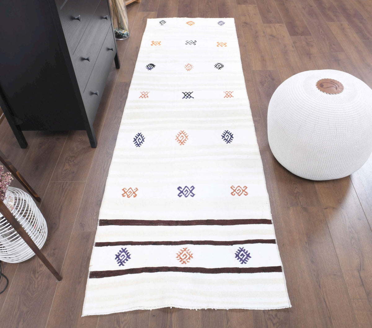 3x8 Wool Vintage Flatweave Runner Rug