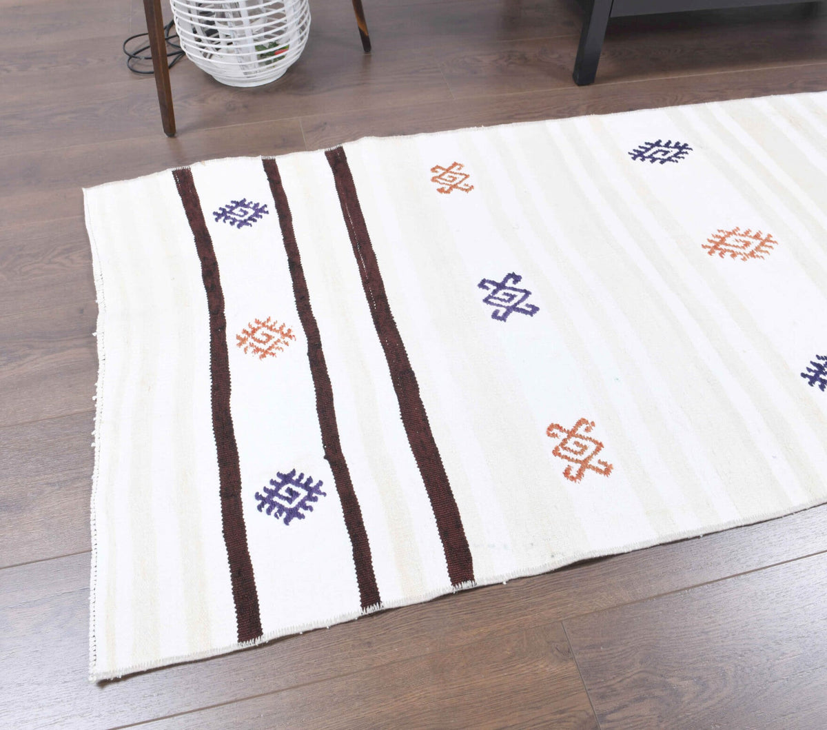 3x8 Wool Vintage Flatweave Runner Rug