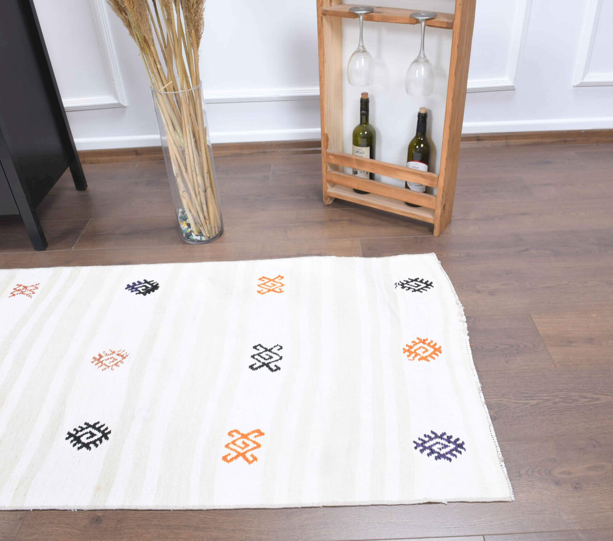 3x8 Wool Vintage Flatweave Runner Rug