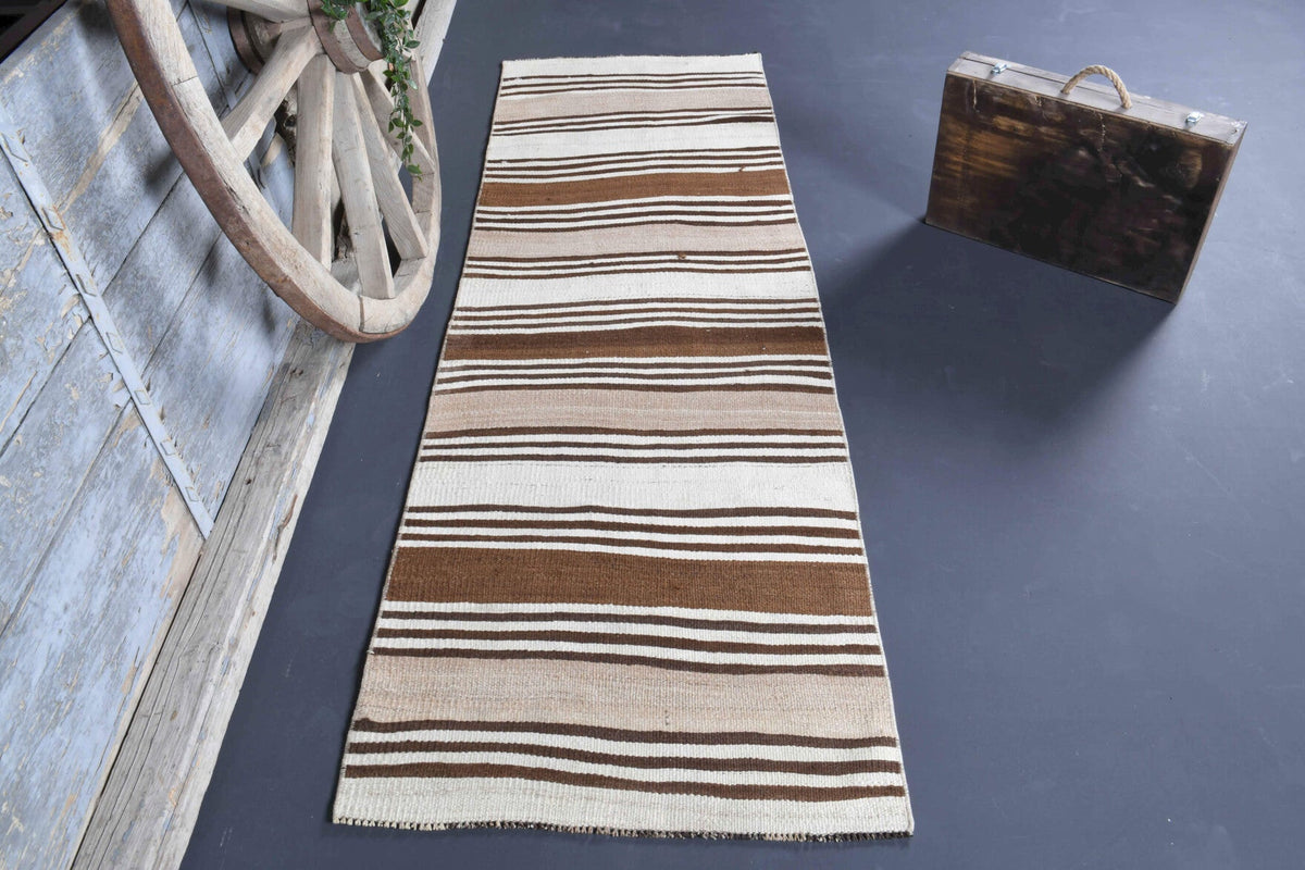3x8 Flatweave Wool Vintage Runner Rug