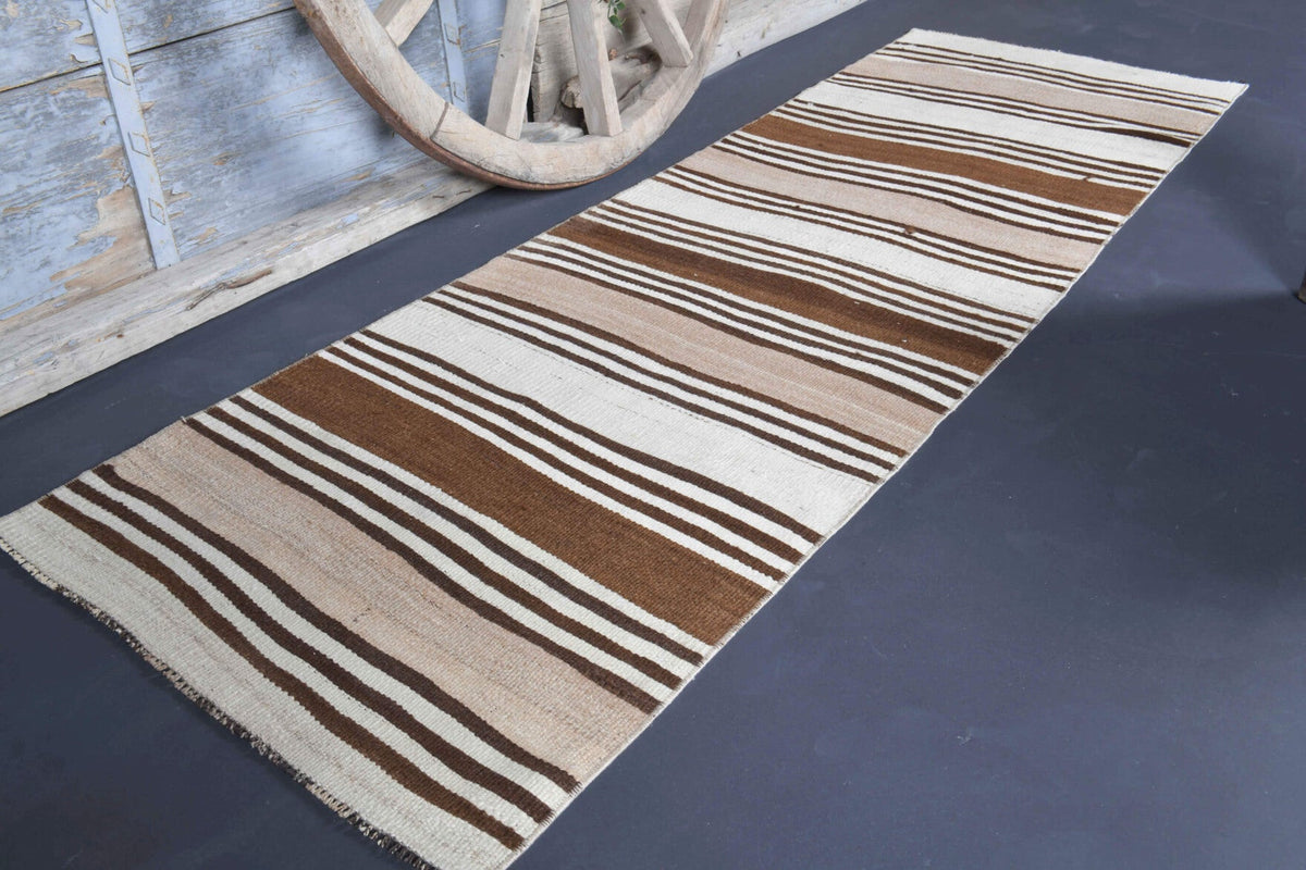 3x8 Flatweave Wool Vintage Runner Rug