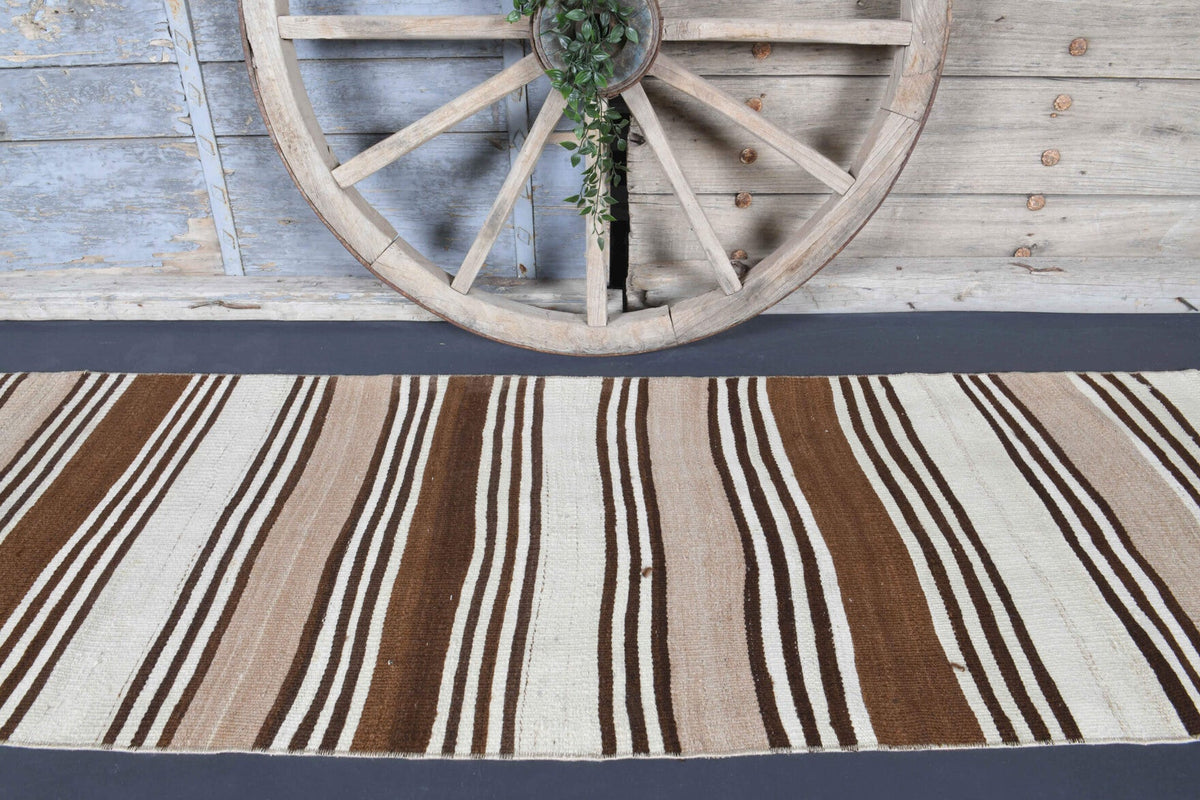3x8 Flatweave Wool Vintage Runner Rug