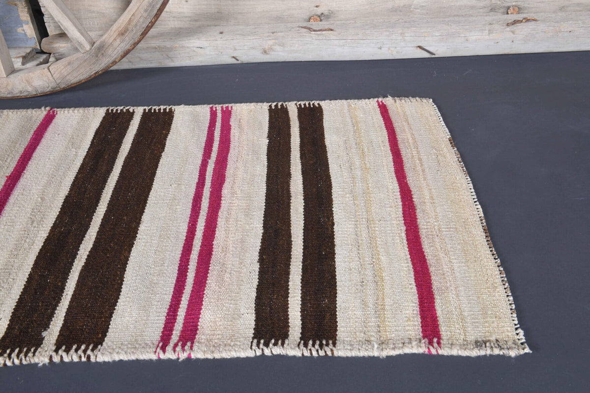 El yapımı vintage yolluk 81x229 cm çizgili desenli yün - desen detayı