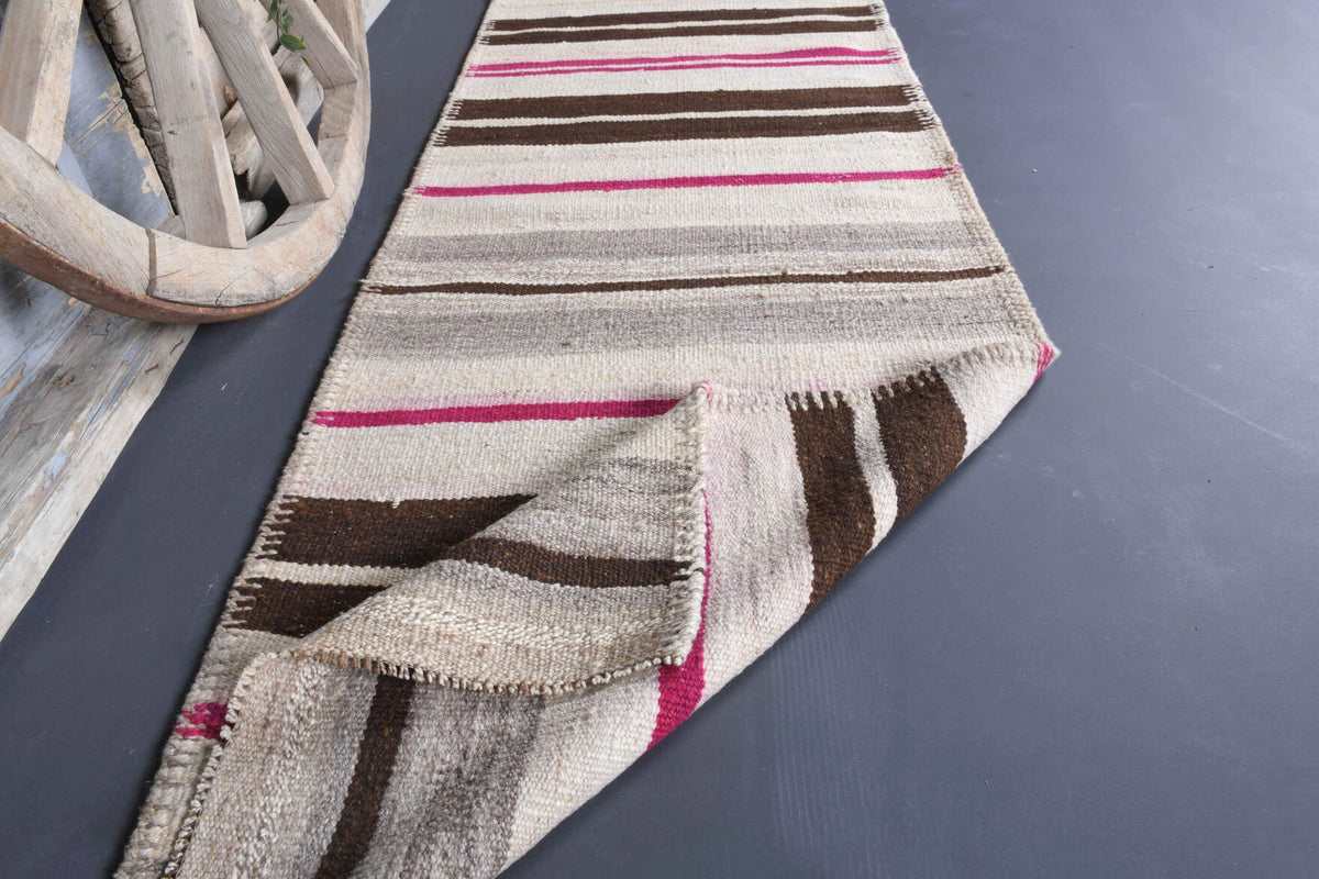 El yapımı vintage yolluk 81x229 cm çizgili desenli yün - farklı açıdan görünüm
