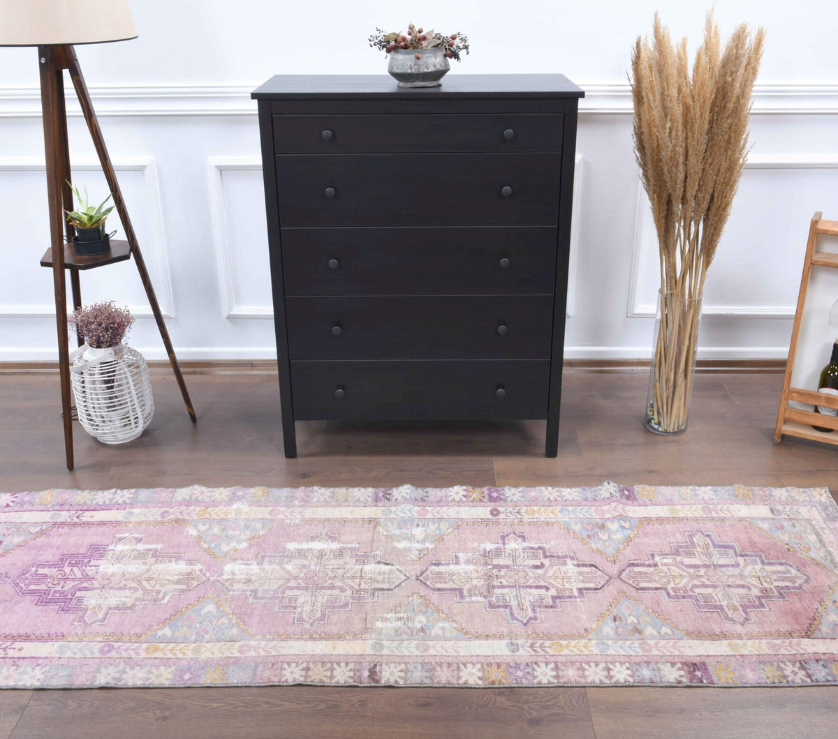El yapımı vintage yolluk 79x249 cm oryantal desenli yün - detay görünümü