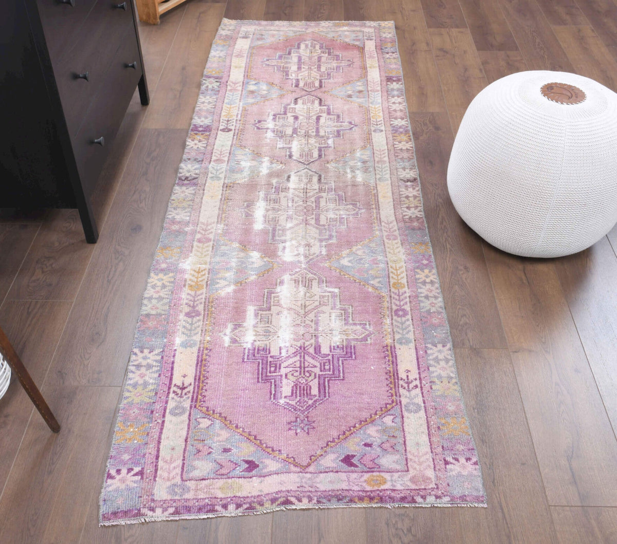 El yapımı vintage yolluk 79x249 cm oryantal desenli yün - açık alan görünümü