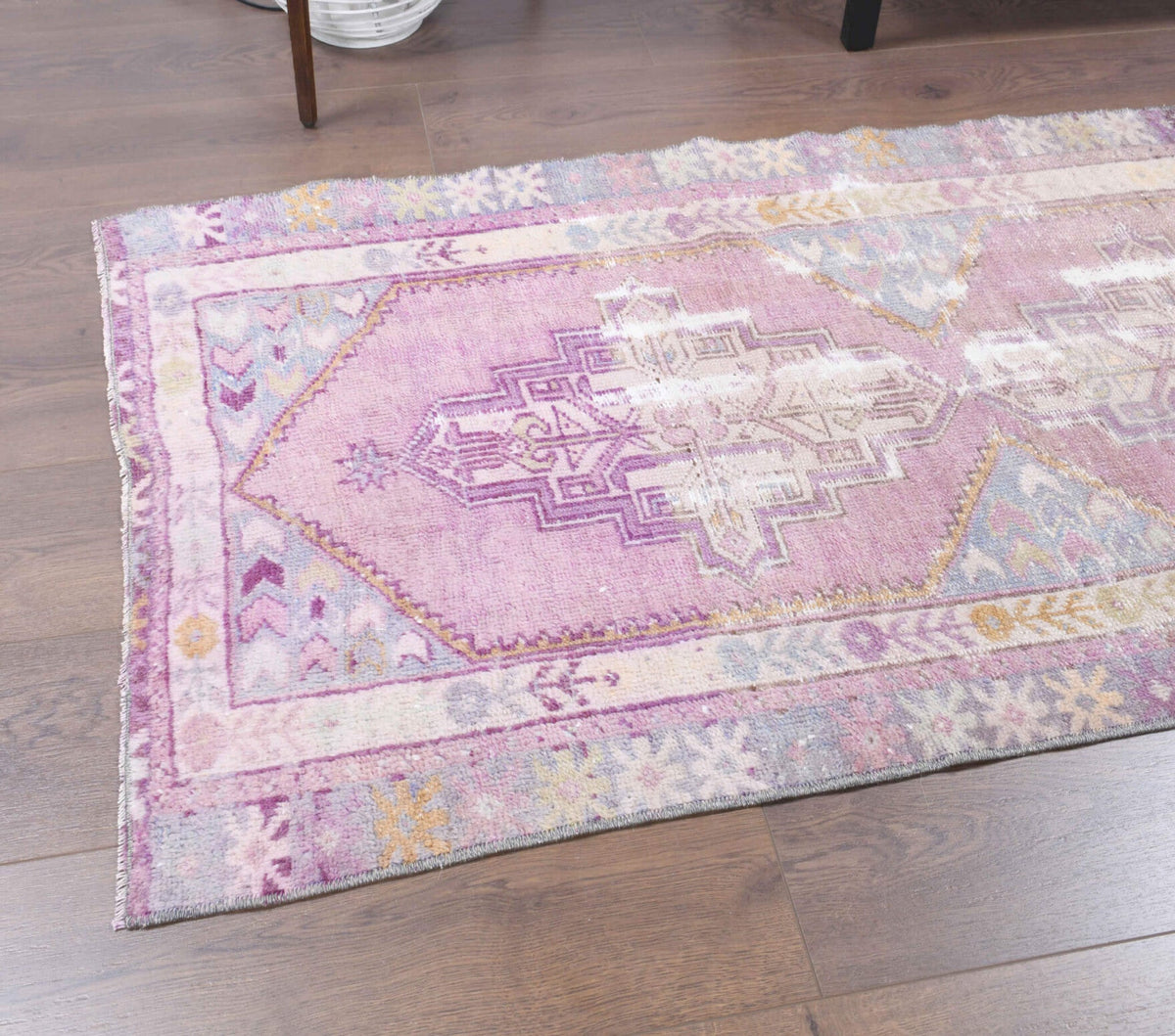 El yapımı vintage yolluk 79x249 cm oryantal desenli yün - yakın çekim doku detayı