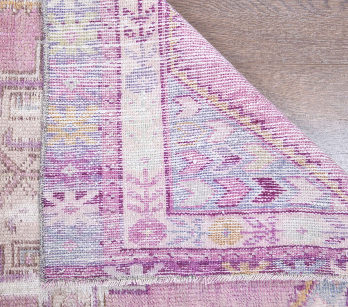 El yapımı vintage yolluk 79x249 cm oryantal desenli yün - kenar ve saçak detayı