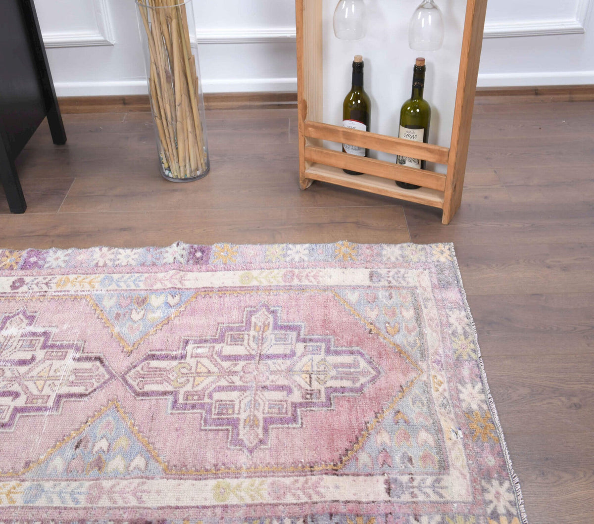 El yapımı vintage yolluk 79x249 cm oryantal desenli yün - üstten görünüm