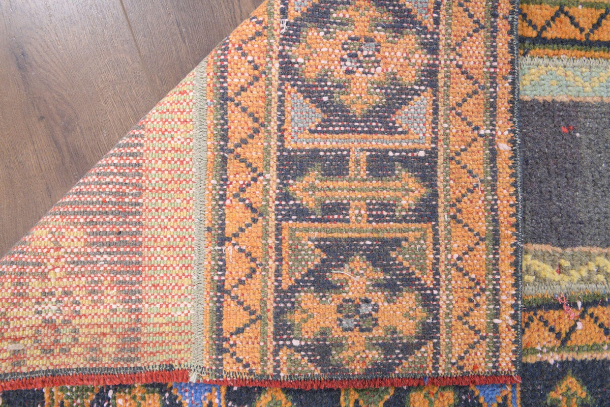 El yapımı vintage yolluk 76x284 cm oryantal desenli yün - kenar ve saçak detayı