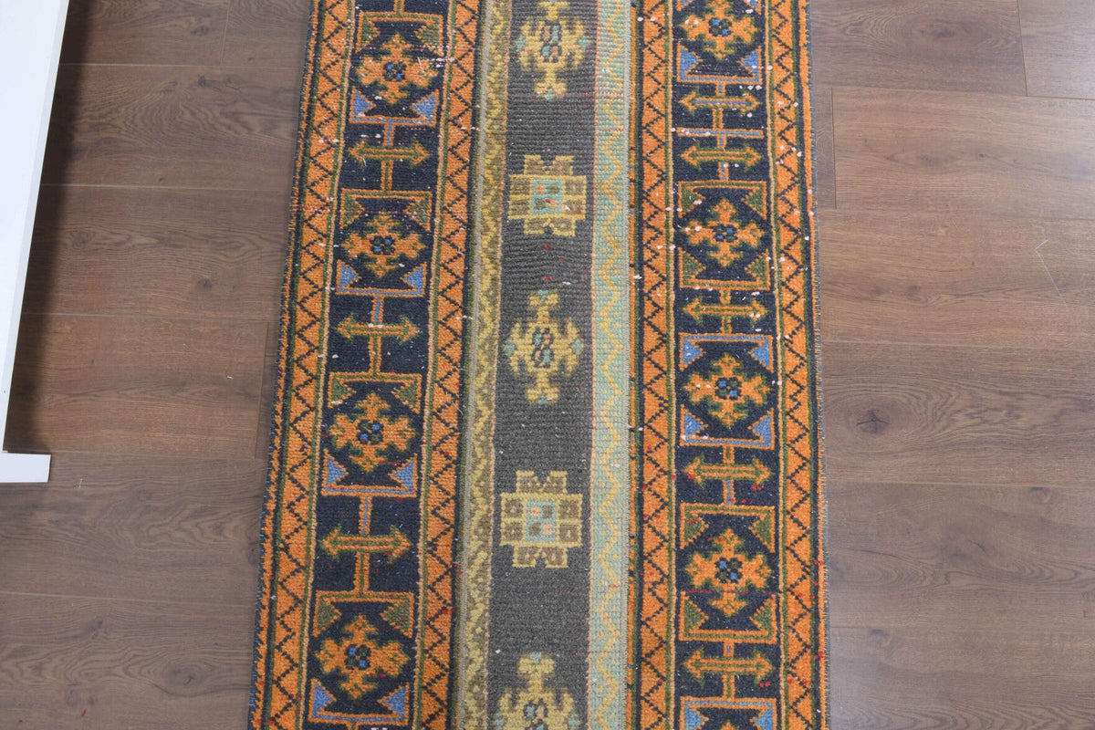 El yapımı vintage yolluk 76x284 cm oryantal desenli yün - üstten görünüm