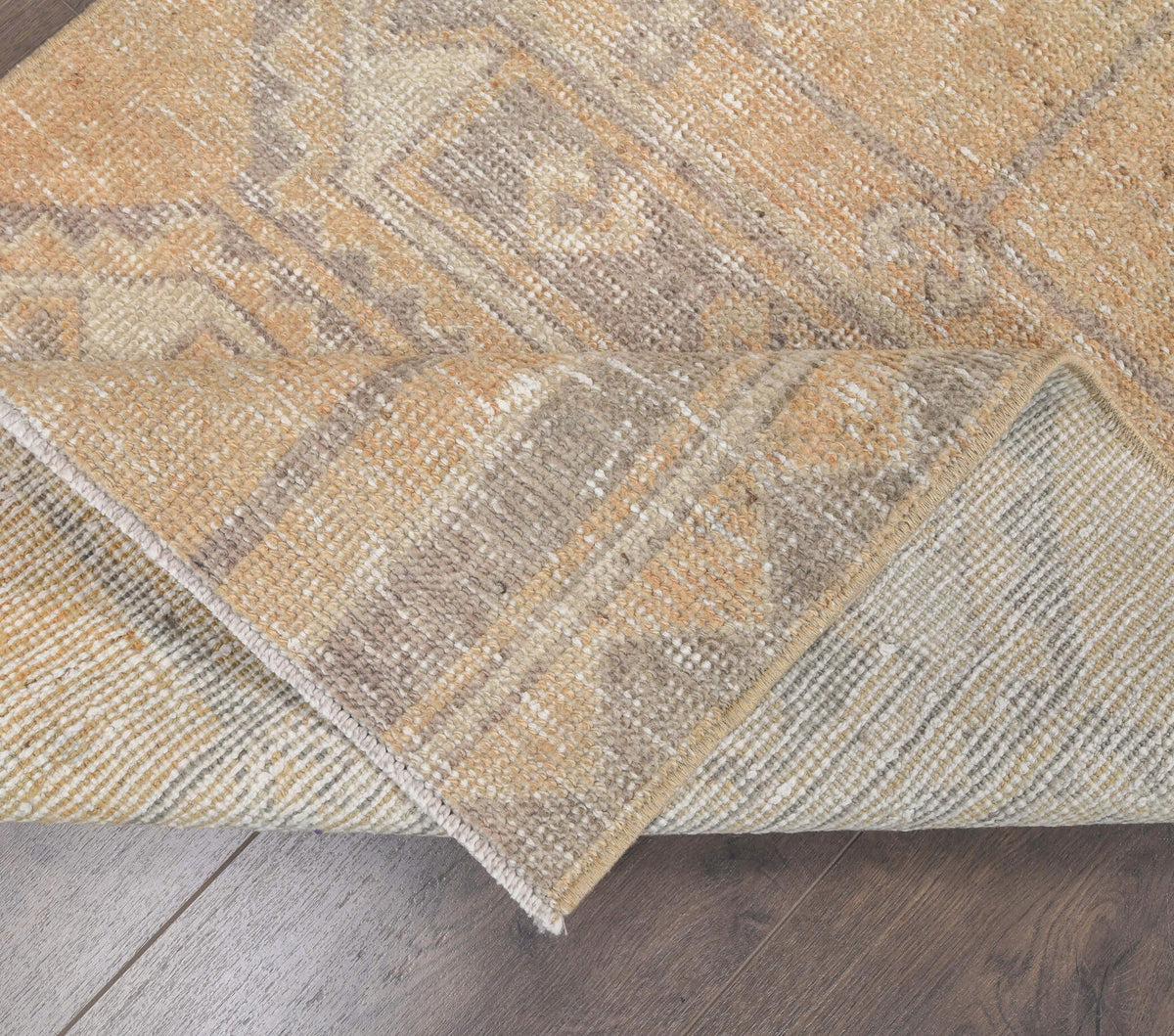El yapımı vintage yolluk 76x277 cm geometrik desenli yün - kenar ve saçak detayı
