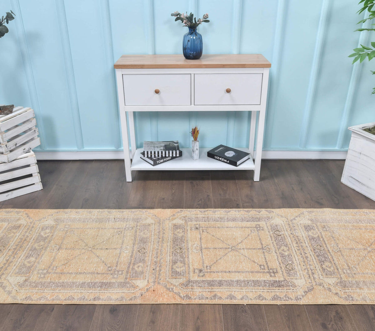 El yapımı vintage yolluk 76x277 cm geometrik desenli yün - mekan görünümü