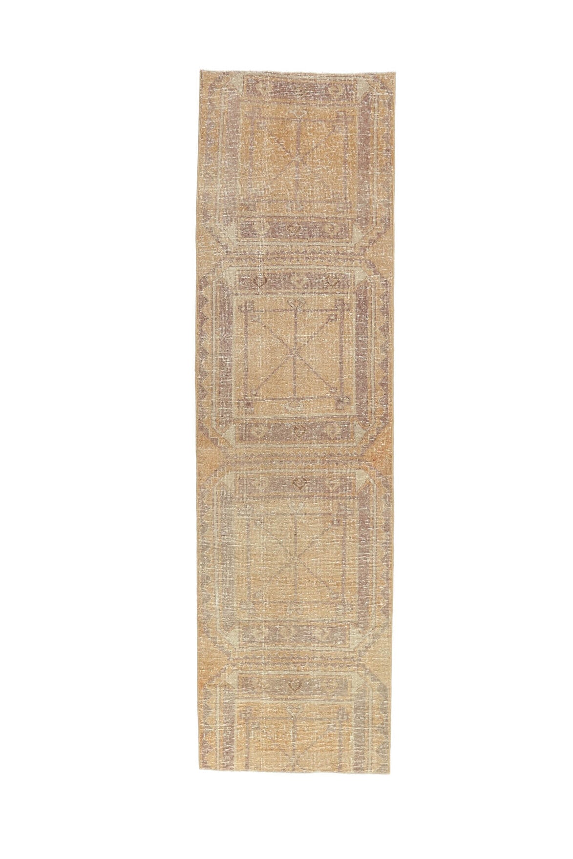 El yapımı vintage yolluk 76x277 cm geometrik desenli yün - üstten görünüm