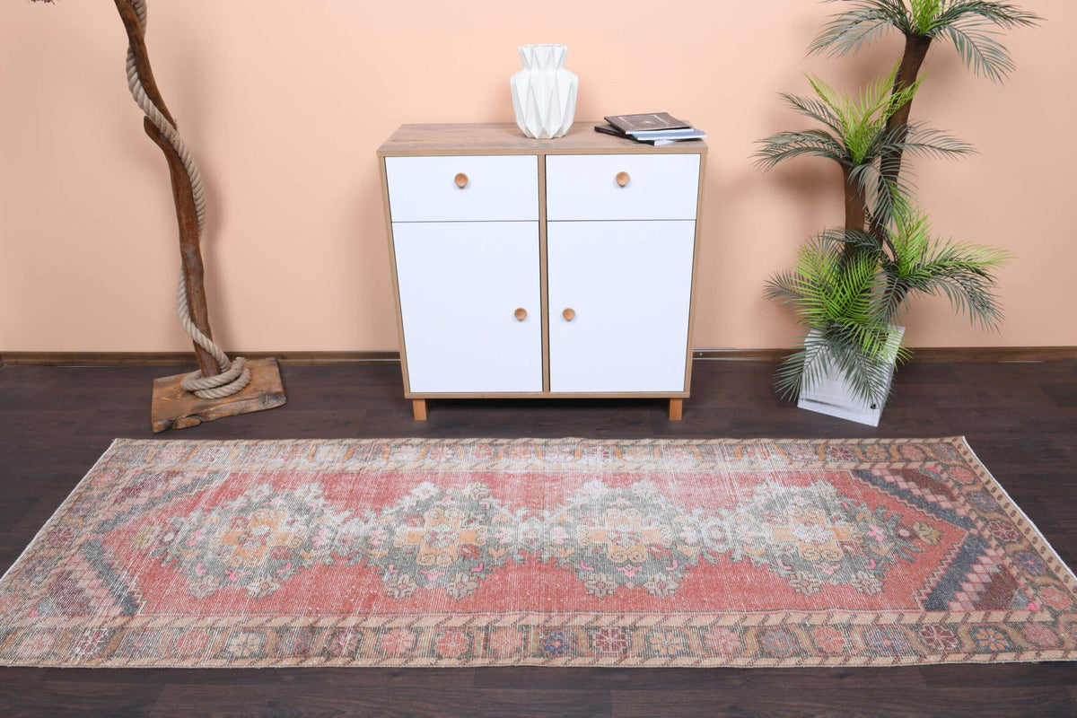 El yapımı vintage yolluk 91x279 cm oryantal desenli yün - detay görünümü