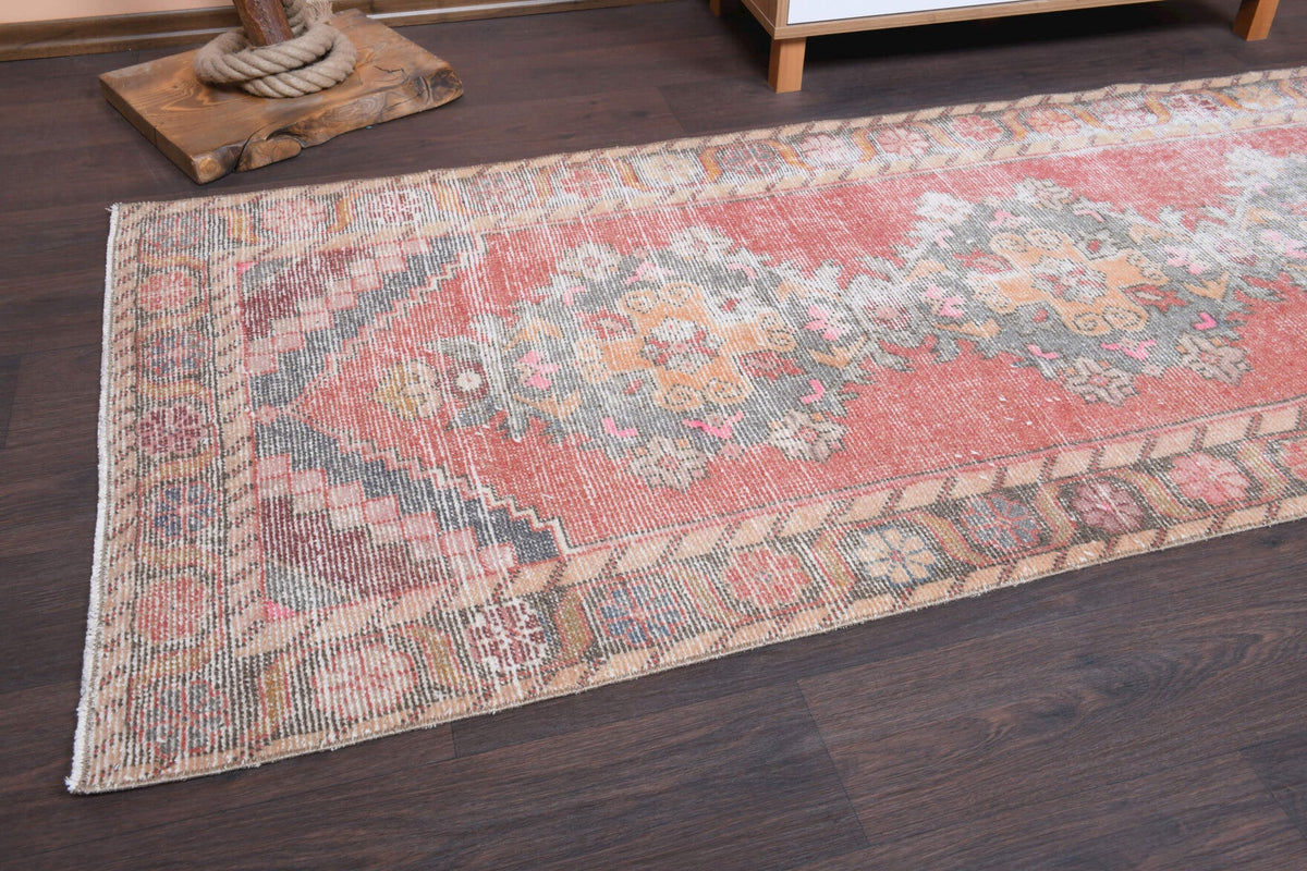 El yapımı vintage yolluk 91x279 cm oryantal desenli yün - kenar ve saçak detayı