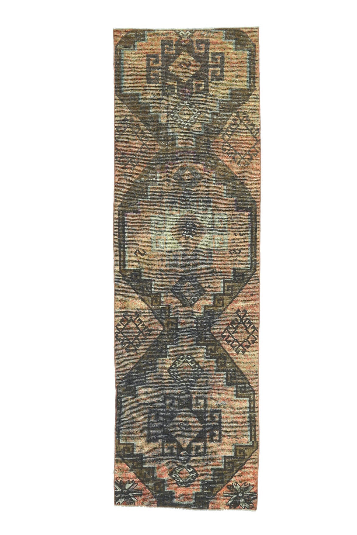 El yapımı vintage yolluk 86x287 cm oryantal desenli yün