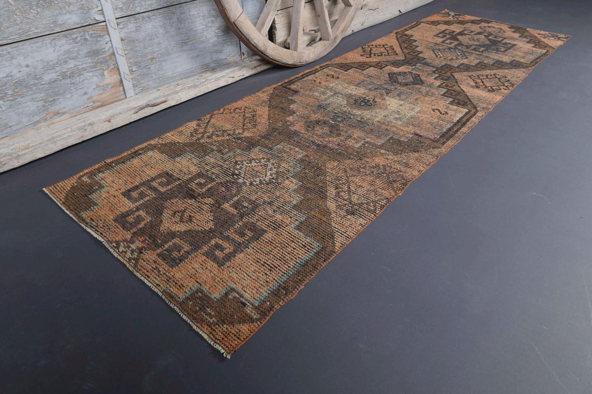 El yapımı vintage yolluk 86x287 cm oryantal desenli yün - yakın çekim doku detayı